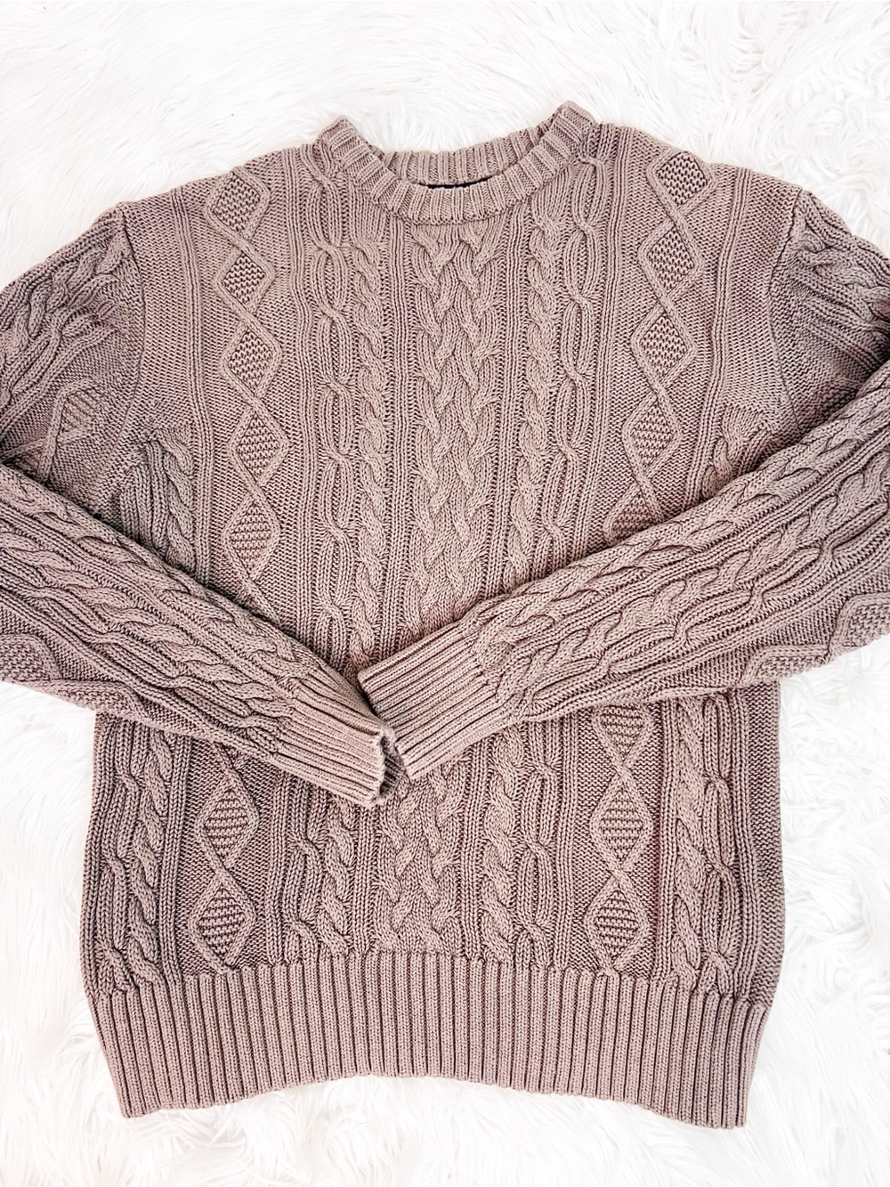 COTTON ON BROWN CABLE KNIT CREWNECK PULLOVER SWEATER SZ MEDIUM
